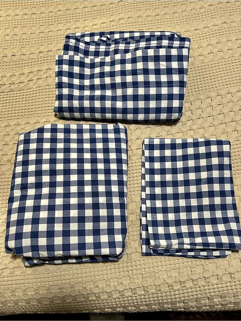 Pottery Barn Kids Gingham Organic Cotton Twin Sheet Set Blue & White Twin Like